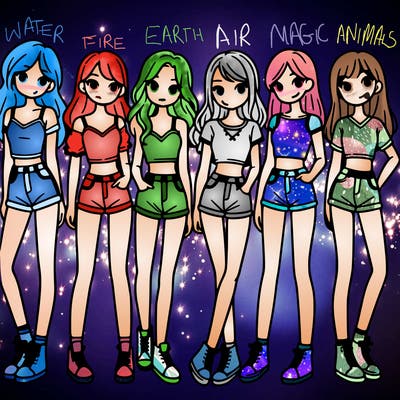 a group of girls wearing crop tops and shorts