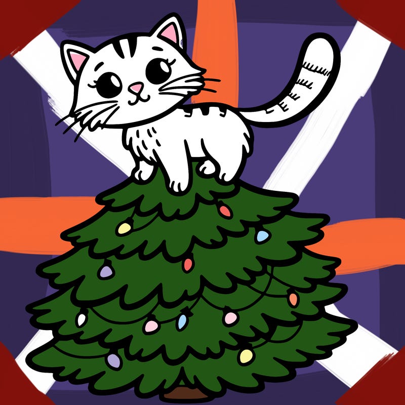 cat on a christmas tree