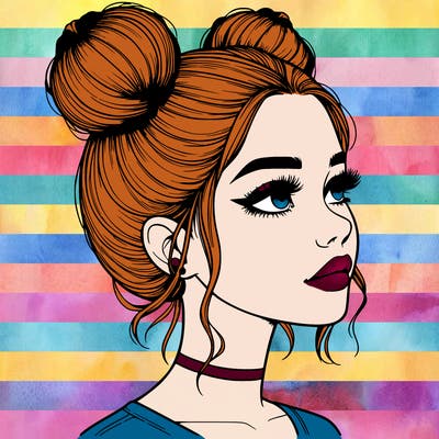 realistic girl with buns on the top of her head