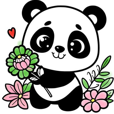 panda holding a flower