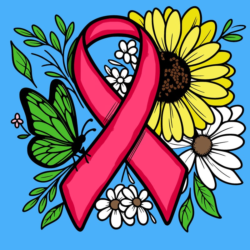 cancer awareness symbol with flowers and butterflies
