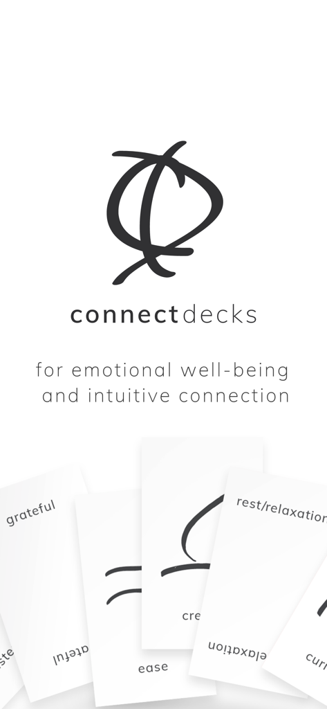 Tela inicial do aplicativo Connect Decks para bem-estar emocional e conexão intuitiva