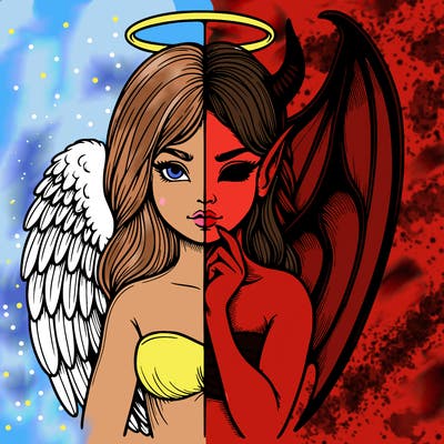 realistic angel half demon