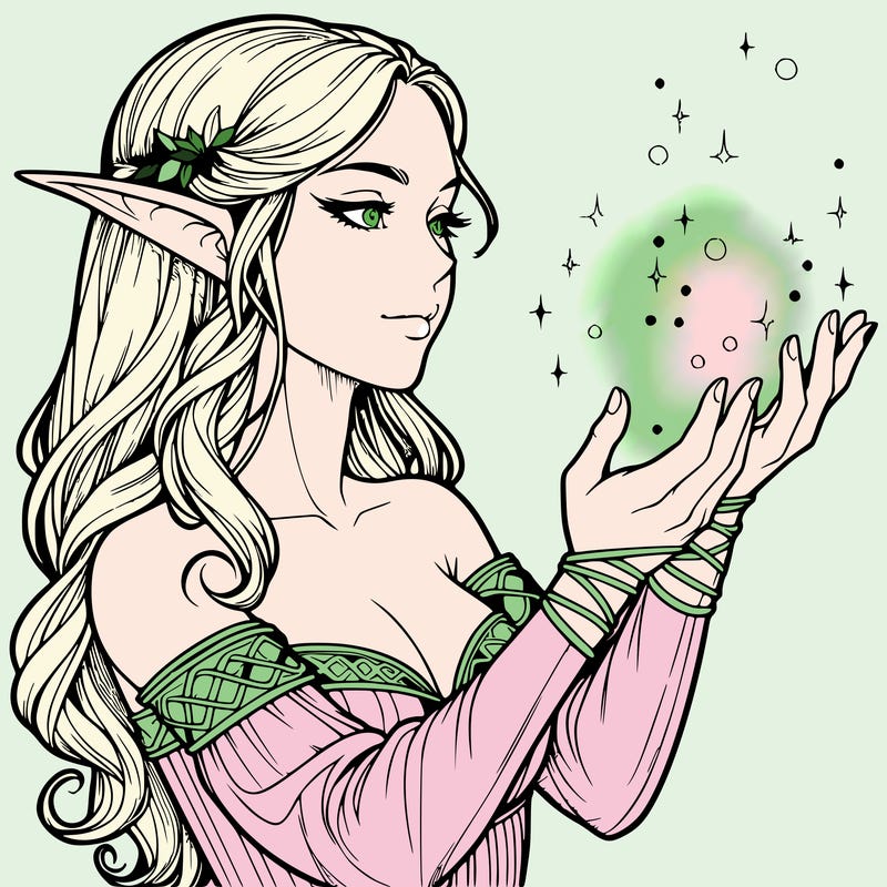 realistic elf girl doing magic