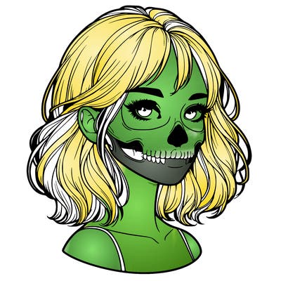 realistic girl with skull