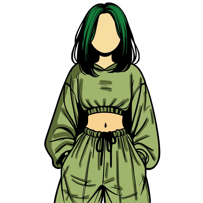 realistic girl faceless with baggy pants and a crop top