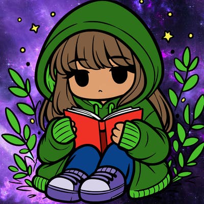 girl in oversized hoodie reading a book