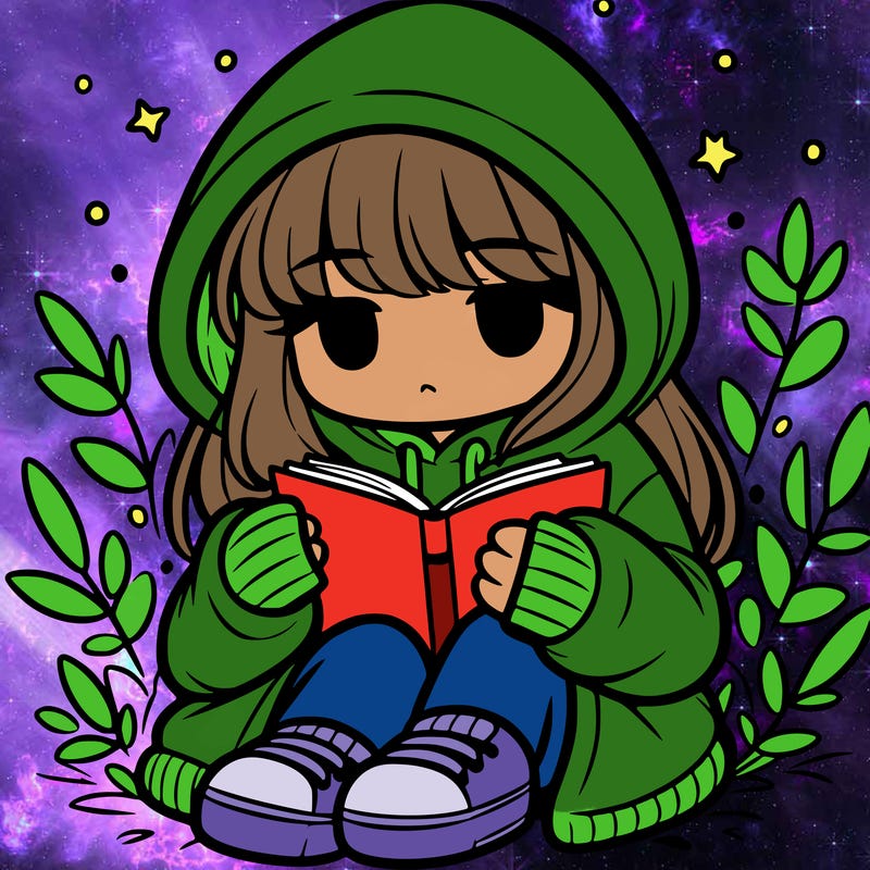 girl in oversized hoodie reading a book