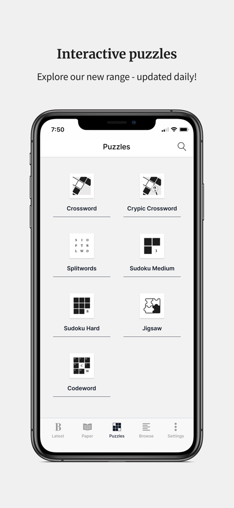 Bendigo Advertiser - The interactive puzzles screen of the Bendigo Advertiser app featuring crosswords and sudoku
