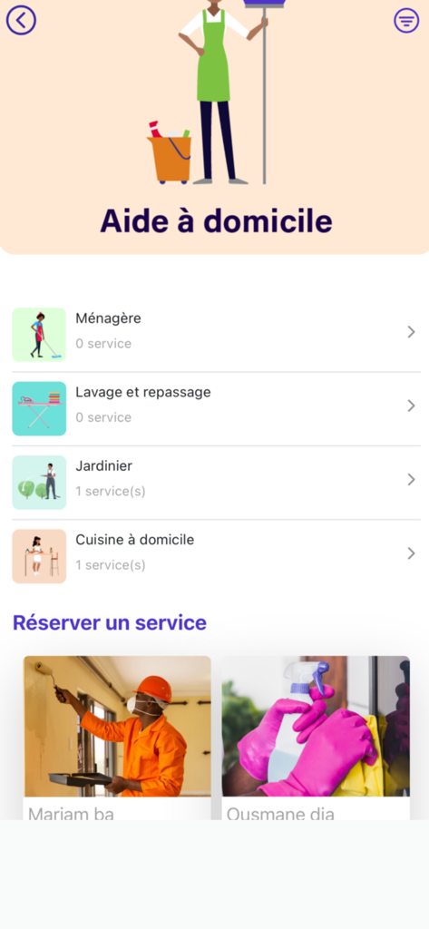 Yiti - Yiti app interface displaying home service options including housekeeping laundry and gardening