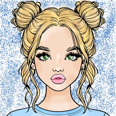 realistic girl with two buns in hair and lips