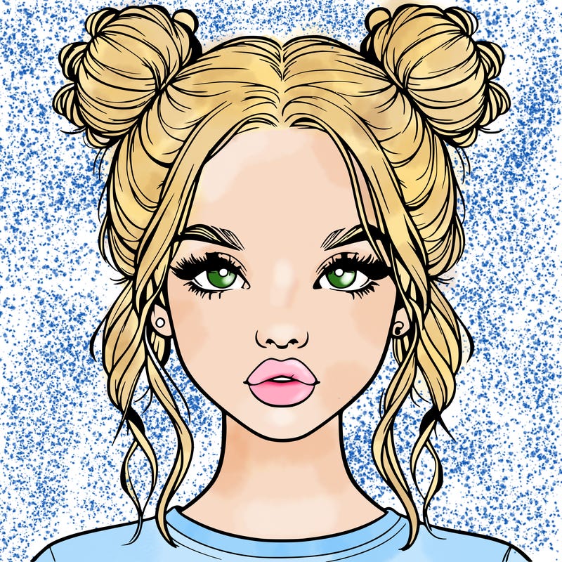 realistic girl with two buns in hair and lips