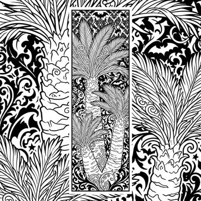 Unleash your creativity with this unique Gothic Cycad bookmark coloring page, blending ancient flora with dark elegance. Its intricate details and ornate background promise a captivating coloring experience for adults and teens.