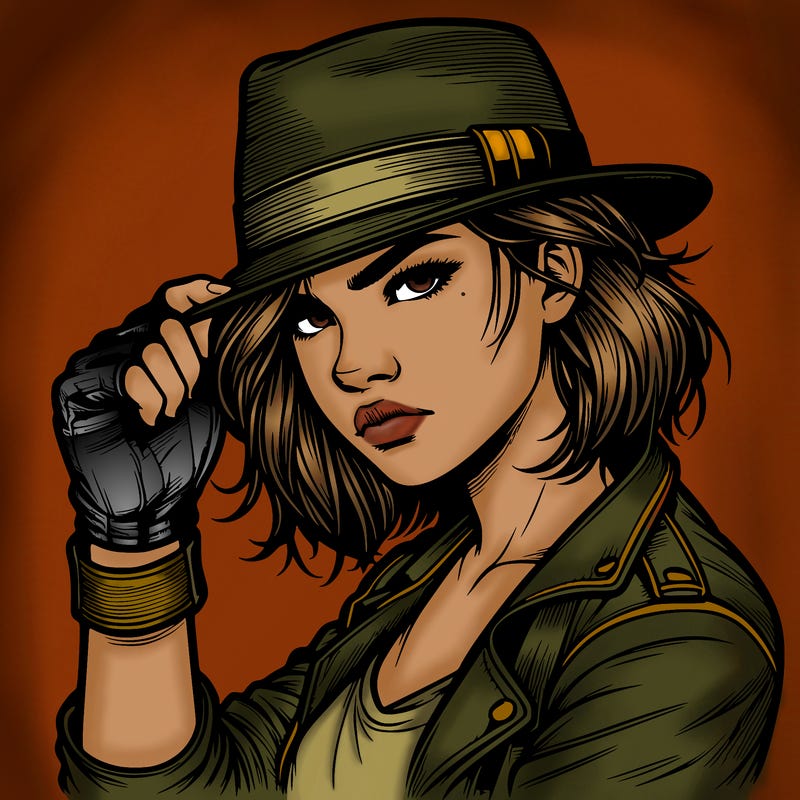 realistic tough girl with hat