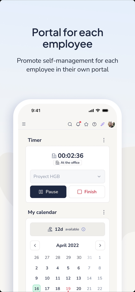 BizneoHR - 勤務タイマーと休暇カレンダーを表示するBizneoHRモバイルアプリの従業員セルフサービスポータル