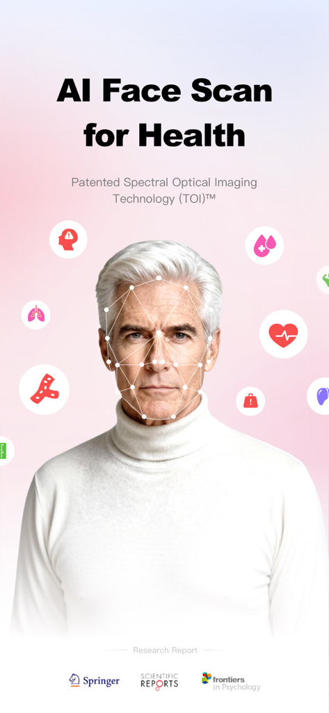 AI face scan feature in the Wellpulse app for monitoring health metrics like heart rate and stress.