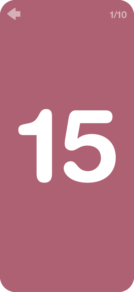 Un grande numero 15 bianco visualizzato su uno sfondo di flashcard digitale viola con un indicatore di progresso nell'angolo