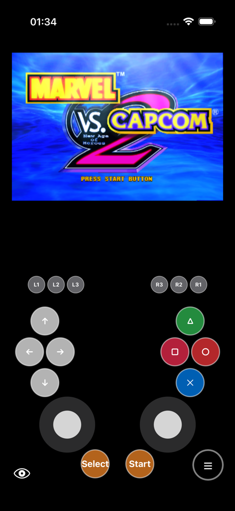 GamePlaytoo : PS2 Emulator - GamePlaytoo PS2 emulator running Marvel vs Capcom 2 on an iPhone with touch controls