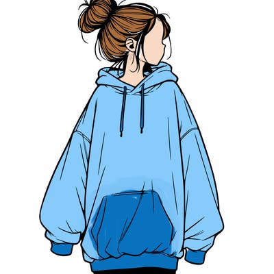 realistic girl with a oversized sweatshirt on and a bun