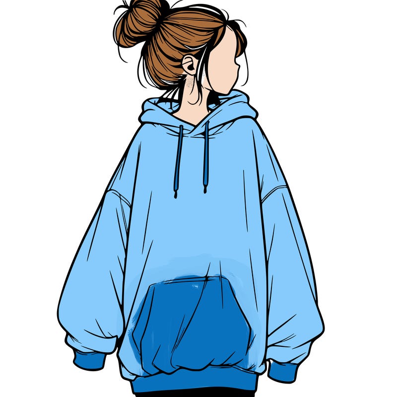 realistic girl with a oversized sweatshirt on and a bun
