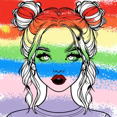 realistic girl with two buns in hair and lips