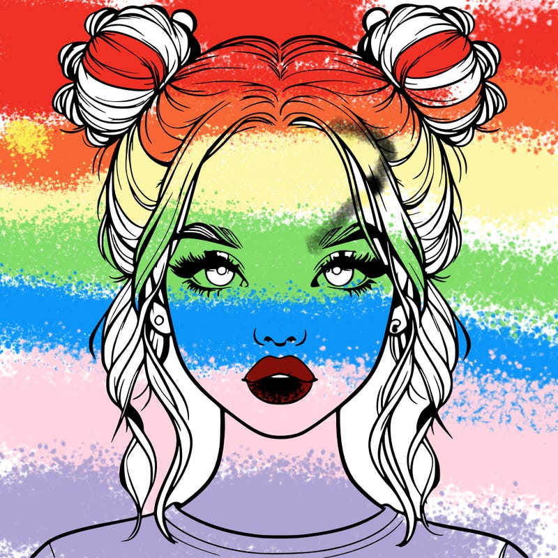 realistic girl with two buns in hair and lips