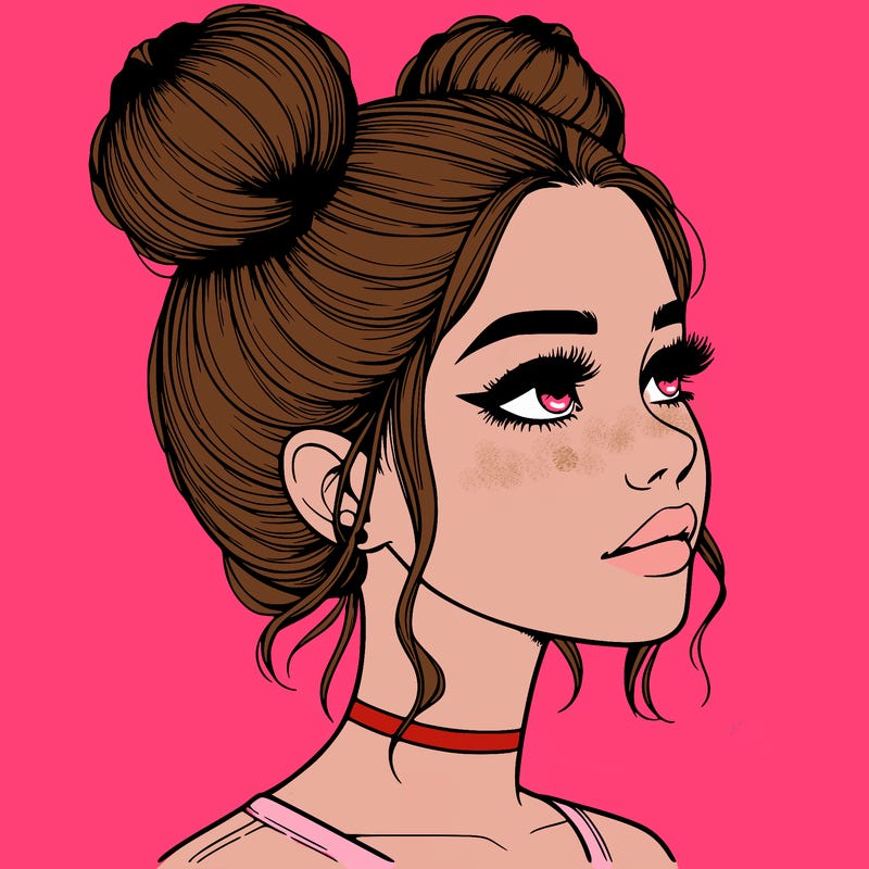 realistic girl with buns on the top of her head