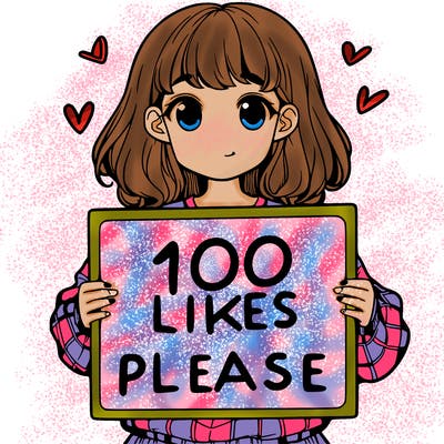 a girl holding a sign saying 100 likes please