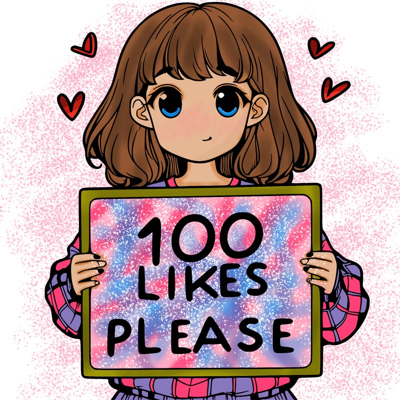 a girl holding a sign saying 100 likes please