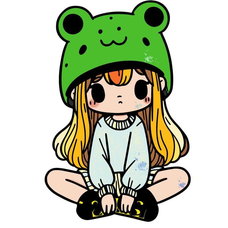 a girl wearing a frog hat and some frog socks