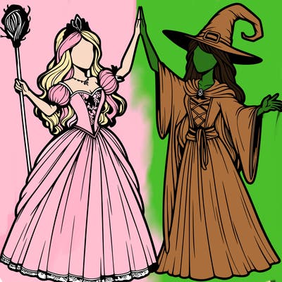 detailed realistic split of a princess and a witch