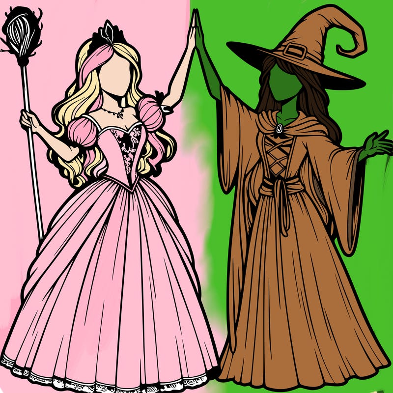 detailed realistic split of a princess and a witch