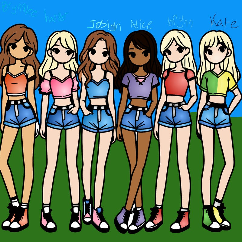 a group of girls wearing crop tops and shorts