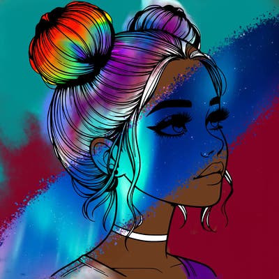 realistic girl with buns on the top of her head