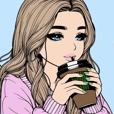 realistic girl drinking coffee