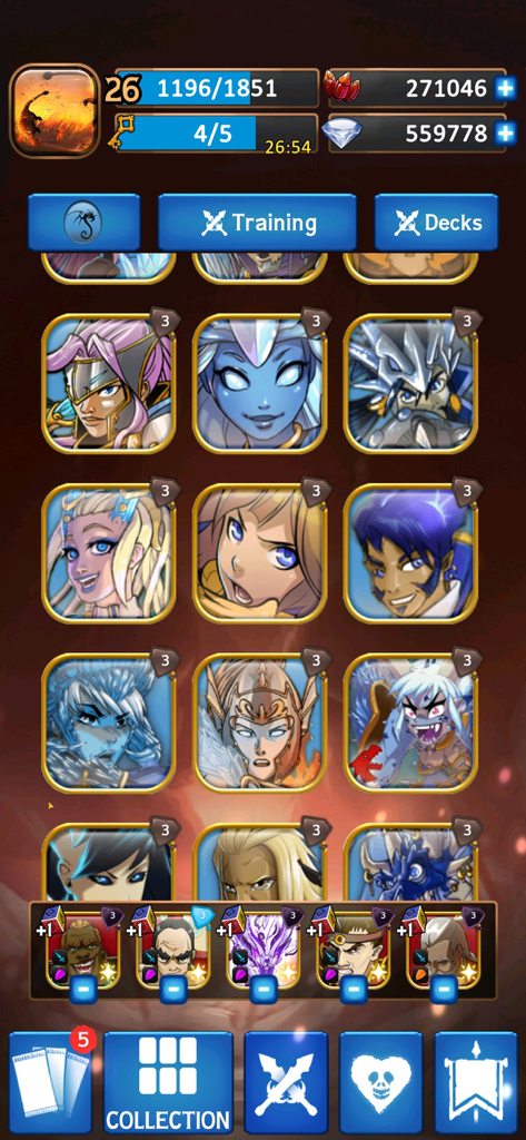 Eredan Arena - Una griglia di carte personaggio stilizzate nel menu collezione di Eredan Arena