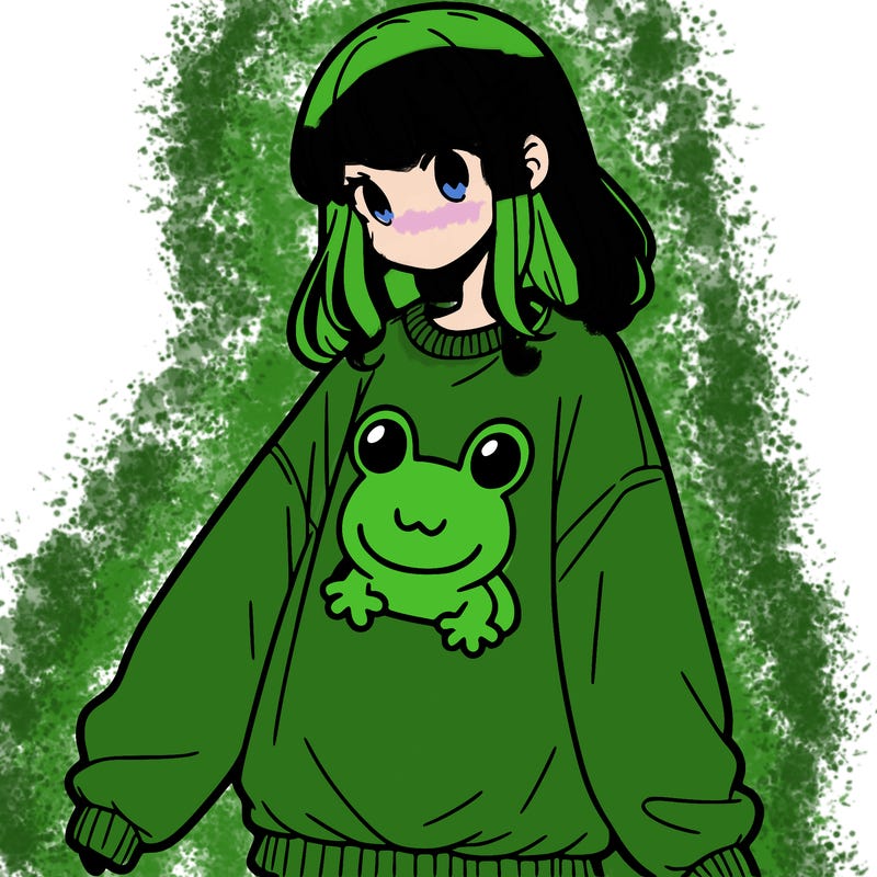 girl wearing frogging sweatshirt