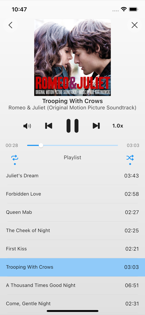 AirDisk: File Manager - AirDisk File Manager integrated music player showing a playlist and playback controls