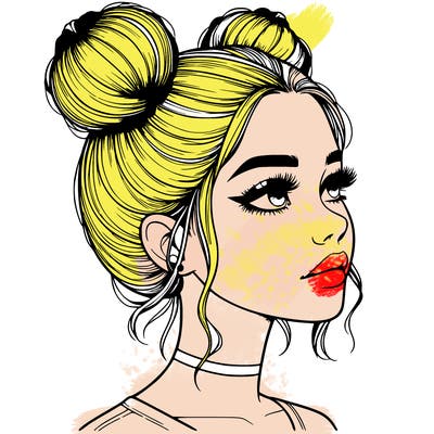 realistic girl with buns on the top of her head