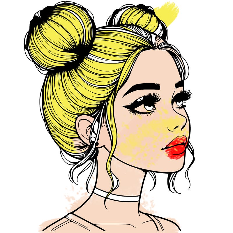 realistic girl with buns on the top of her head
