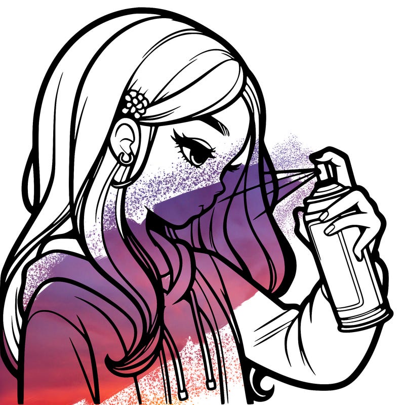 a realistic girl spray painting