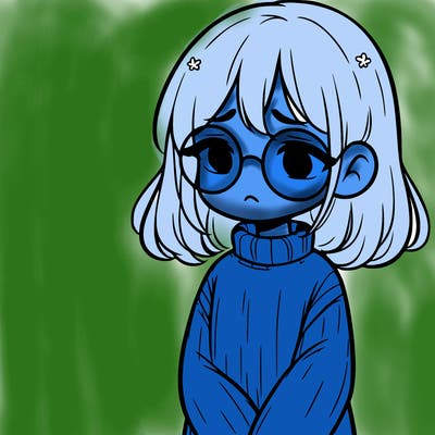 sad girl with glasses in a sweater