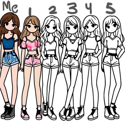 a group of girls wearing crop tops and shorts