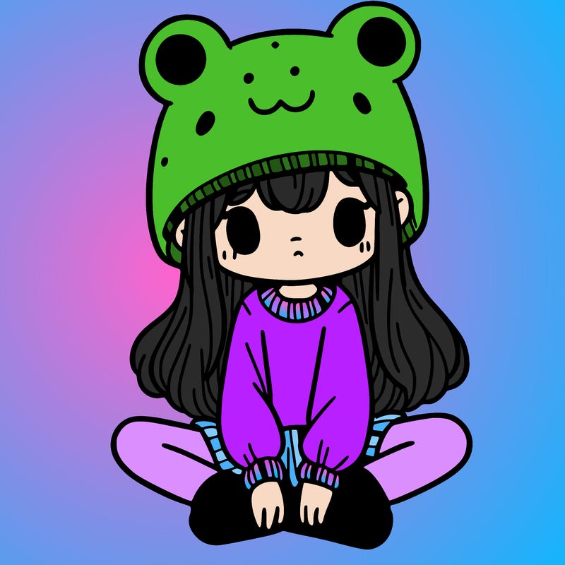 a girl wearing a frog hat and some frog socks