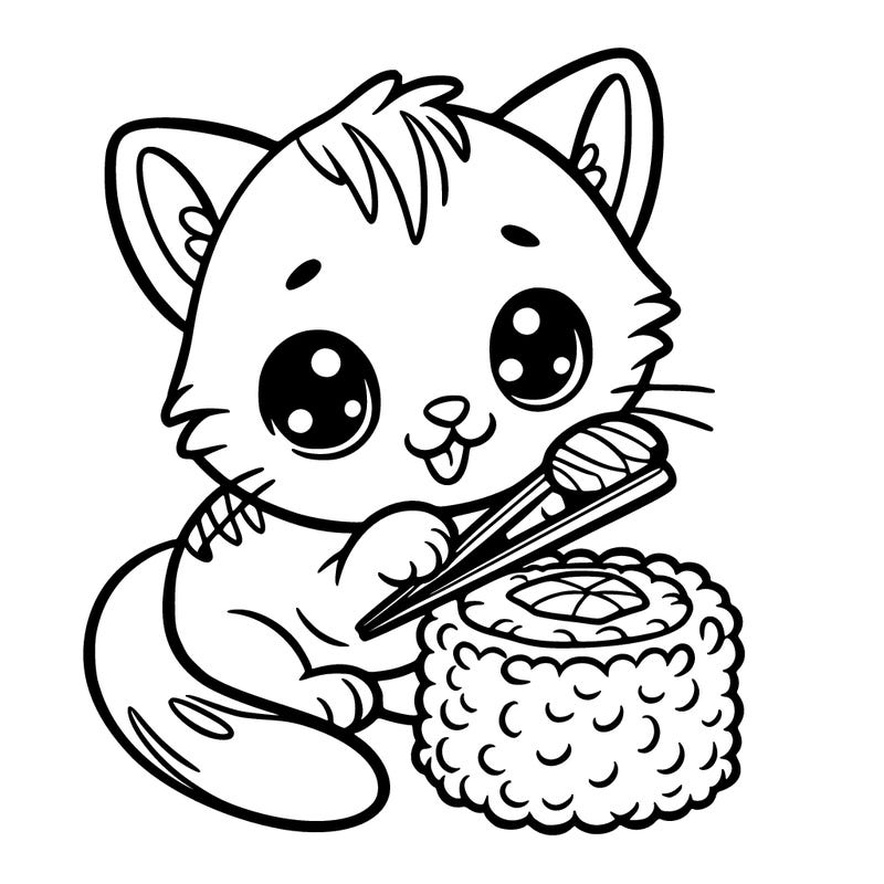 kitten playing with sushi