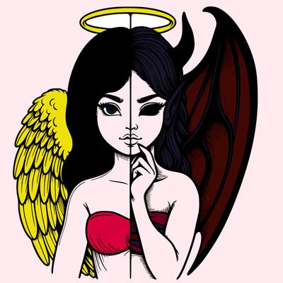 realistic angel half demon