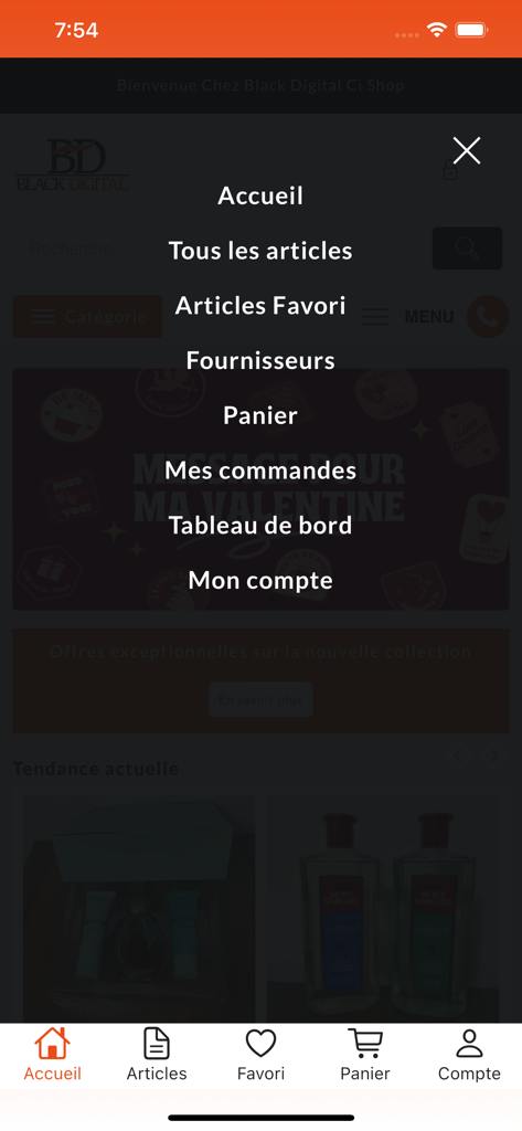 Black Digital - Menu de navegação principal do aplicativo móvel Black Digital