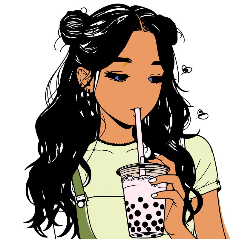 aesthetic realistic girl with boba