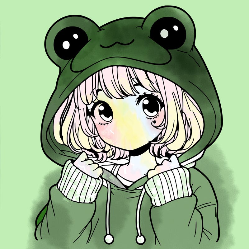 a cute teenage girl wearing a frog hoodie