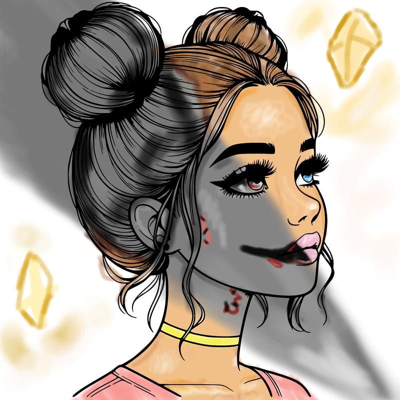 realistic girl with buns on the top of her head